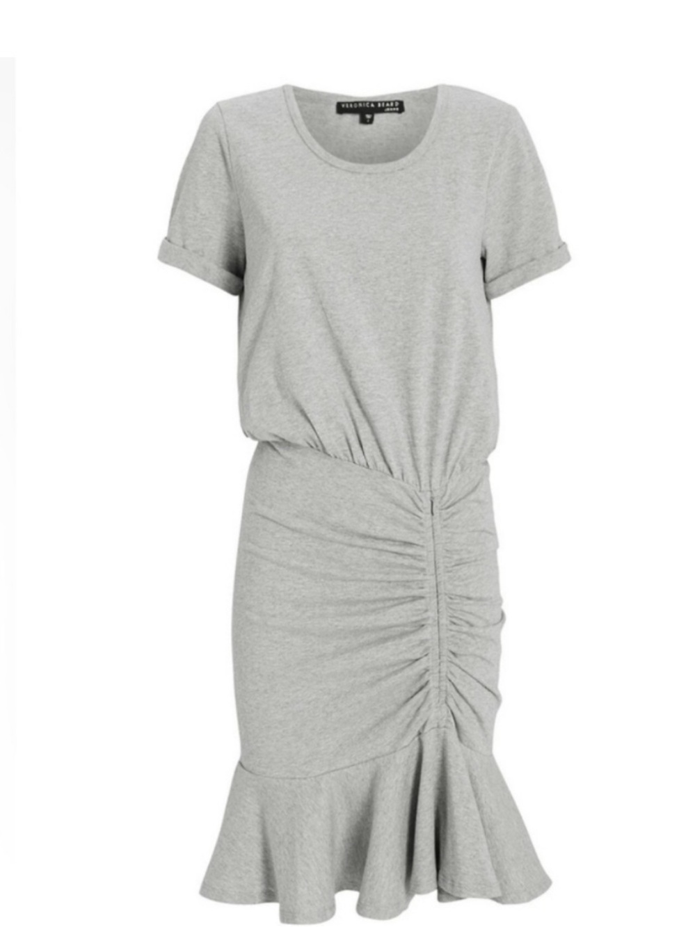 New Veronica Beard Pima Ruched 100% Cotton Light Grey Mini T-Shirt Dress XS NWT